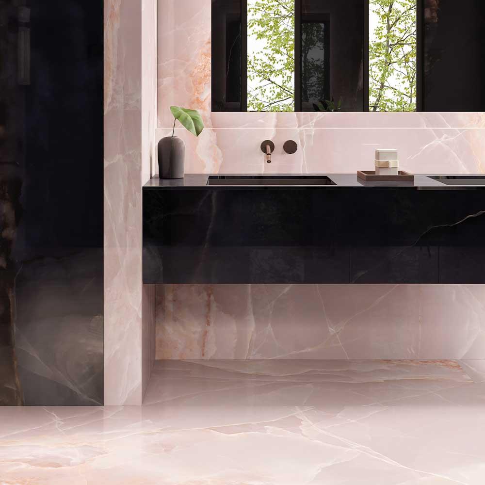 Marble Effect Pink Onyx Porcelain Tile Polished 600x1200mm (1003)