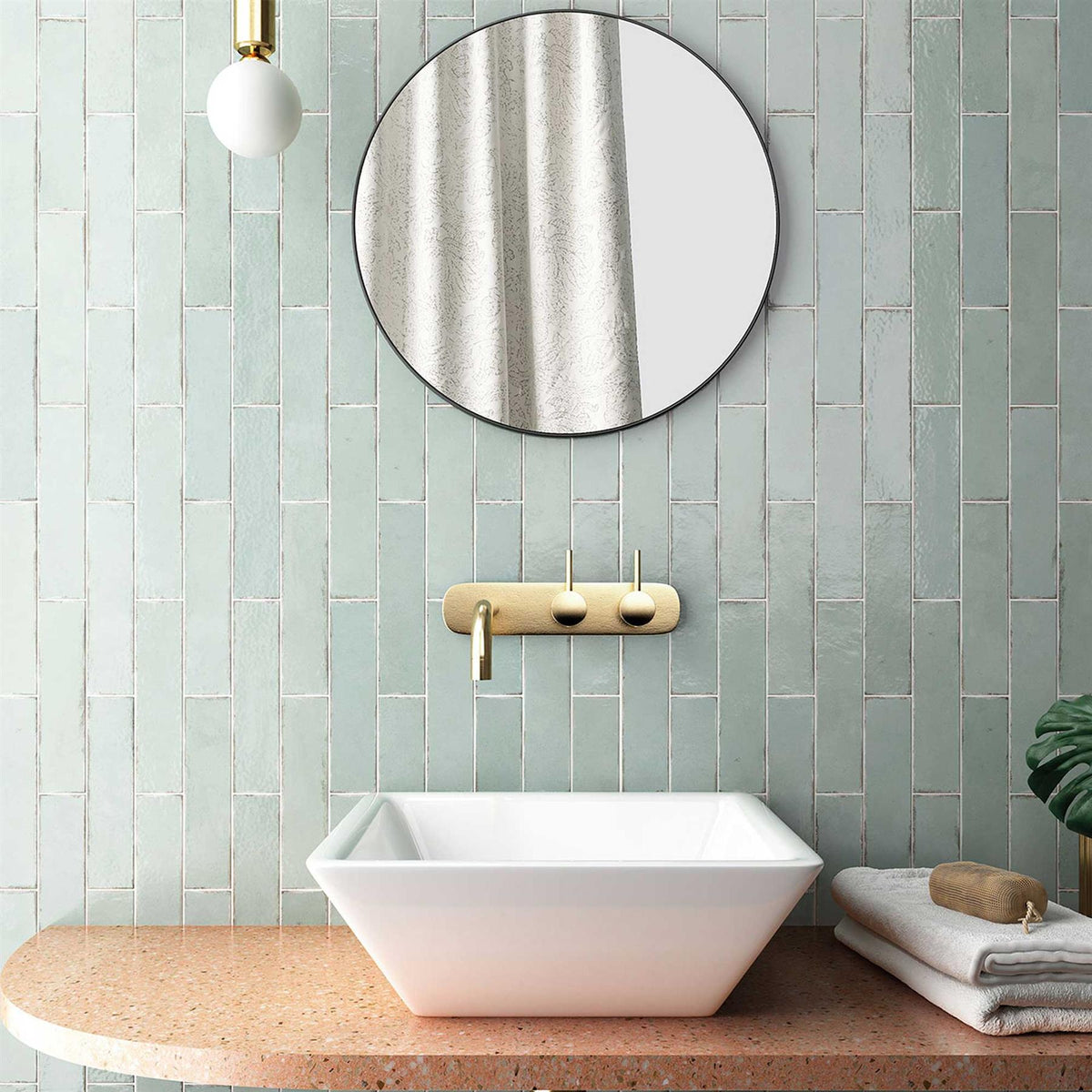 1032 Subway Brick Light Green 60x246mm Gloss Porcelain Wall Tile (Sold by box)