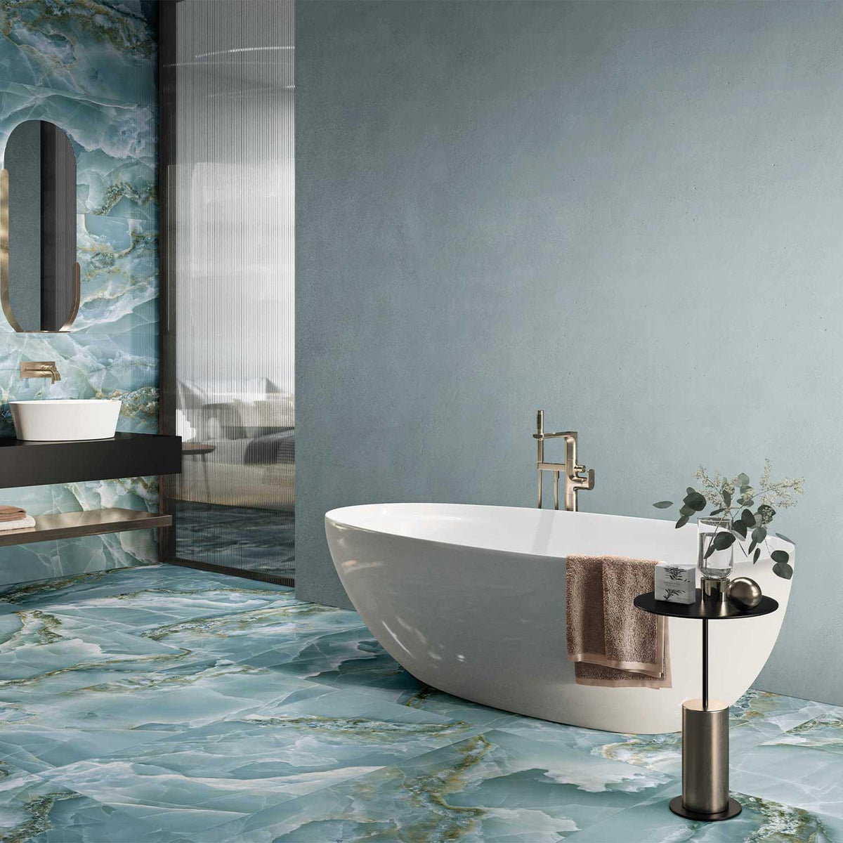 Marble Effect Green Onyx Porcelain Tile (Matt) 600x1200mm (1004)