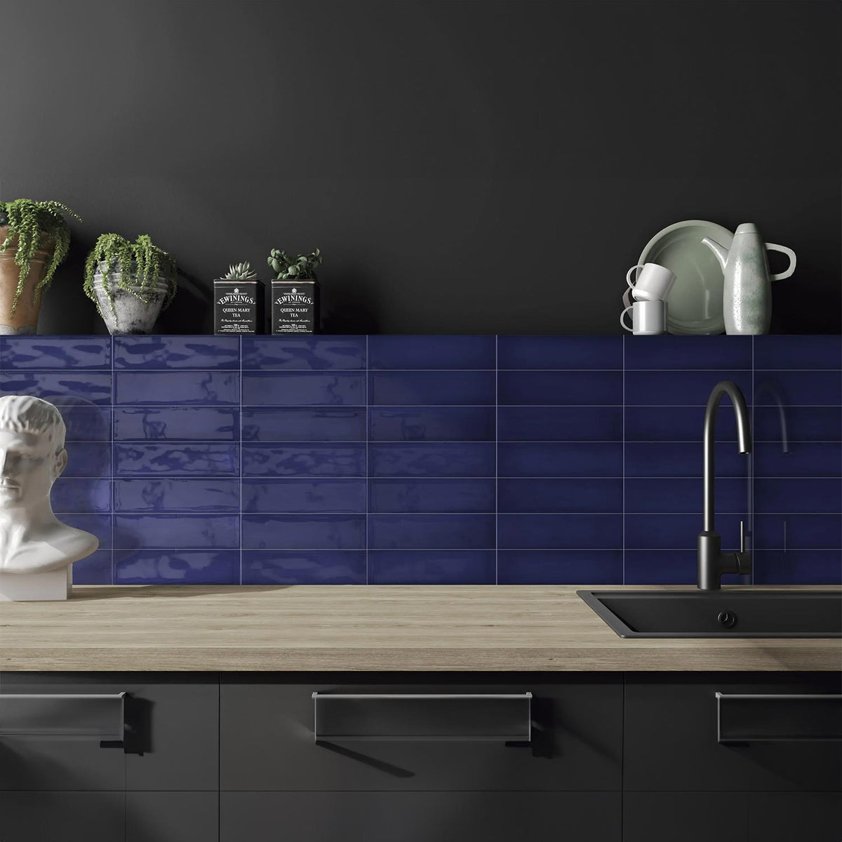 Navy 75x300mm Ceramic Wall Tile for Kitchen Bathroom (1001N)