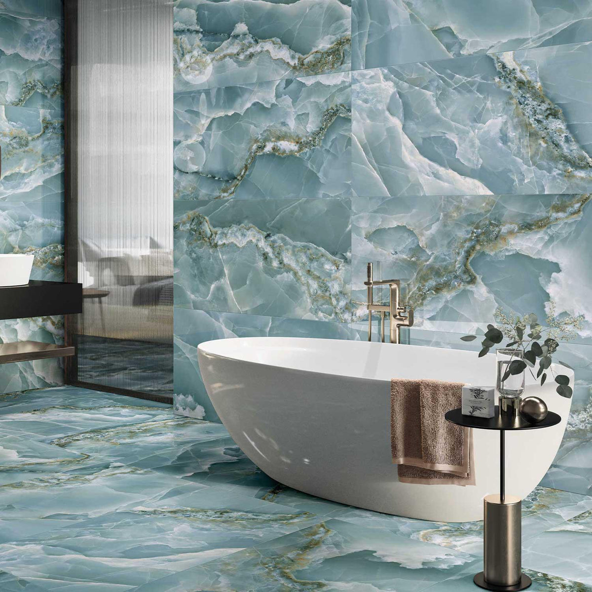Marble Effect Greem Onyx Porcelain Tile Polished 600x1200mm (1003)