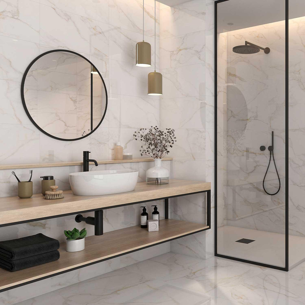 Calacatta Gold Marble Effect Polishes Finish Porcelain Tile 600x600mm