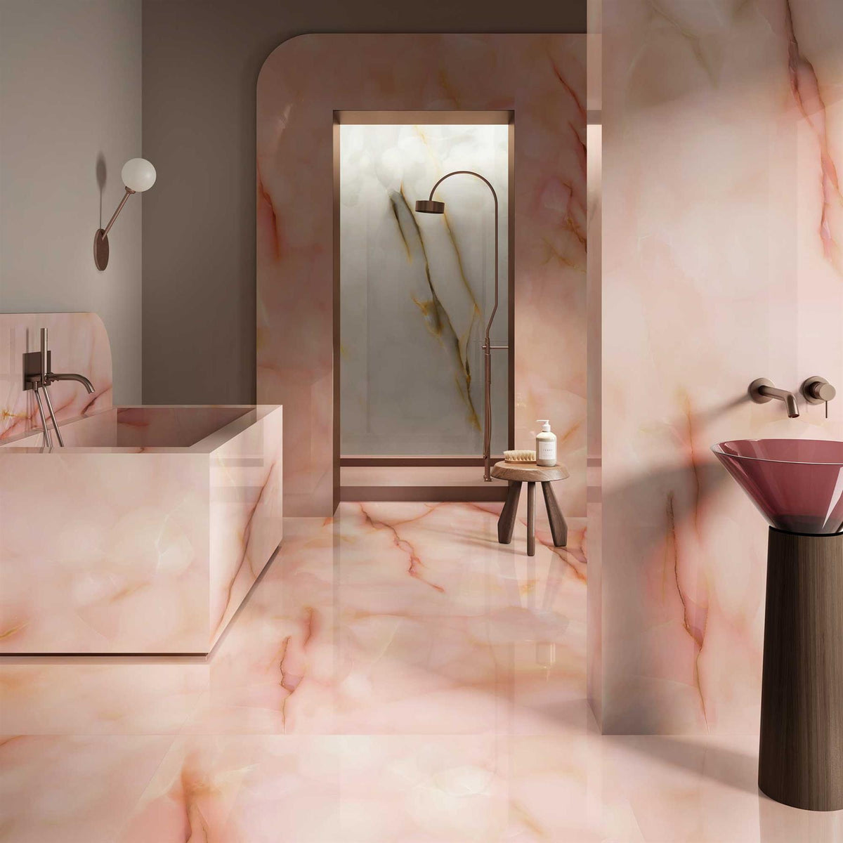 Marble Effect Pink Polished Onyx Porcelain Tile 1200x600mm (1020PP)