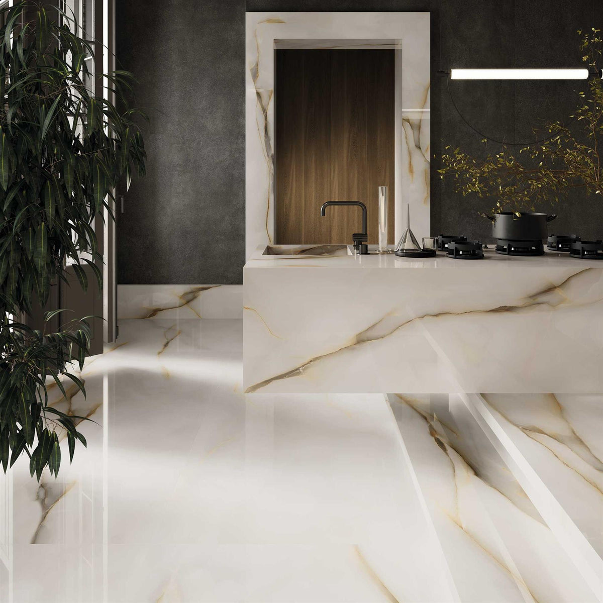Marble Effect Pearl White Matt Onyx Porcelain Tile 1200x600mm (1020PL)