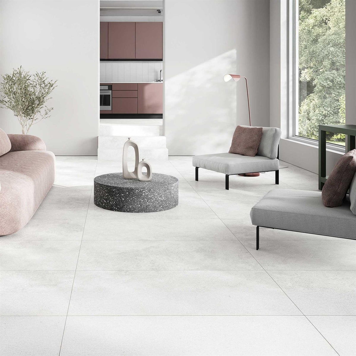 Light Beige Concrete Effect Large Porcelain Tile 1200x1200mm (1024L)