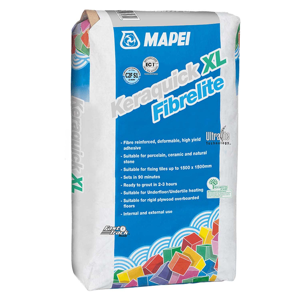 Mapei Keraquick XL Fibrelite, Interior & Exterior Adhesive Grey 15kg (48 Bags)