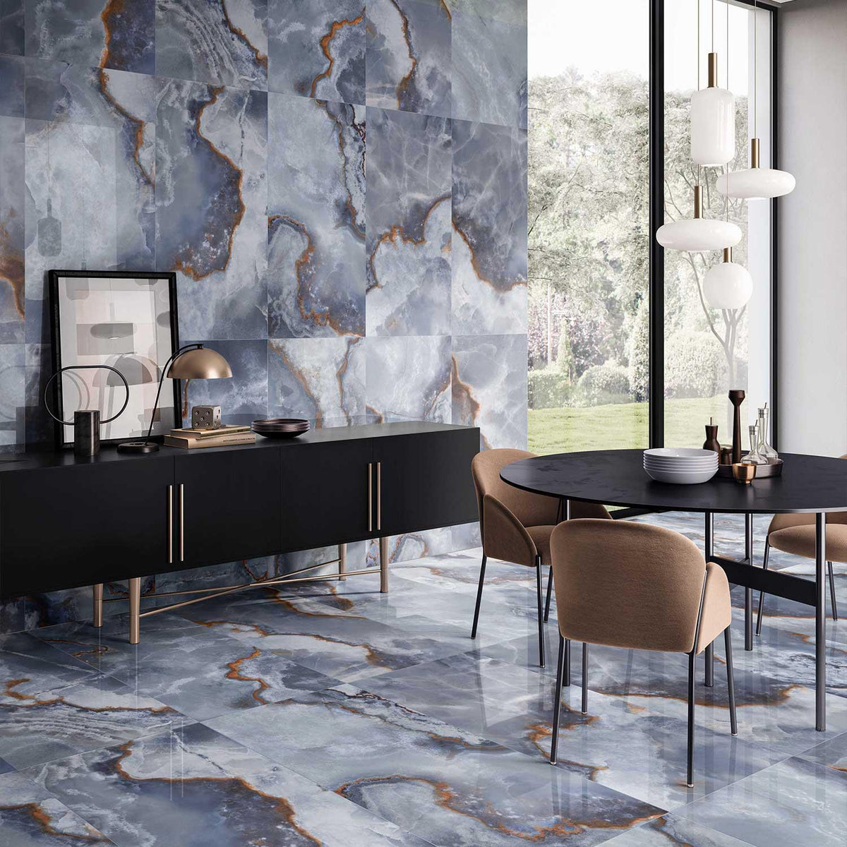 Marble Effect Blue Onyx Porcelain Tile (Matt) 600x1200mm (1004)