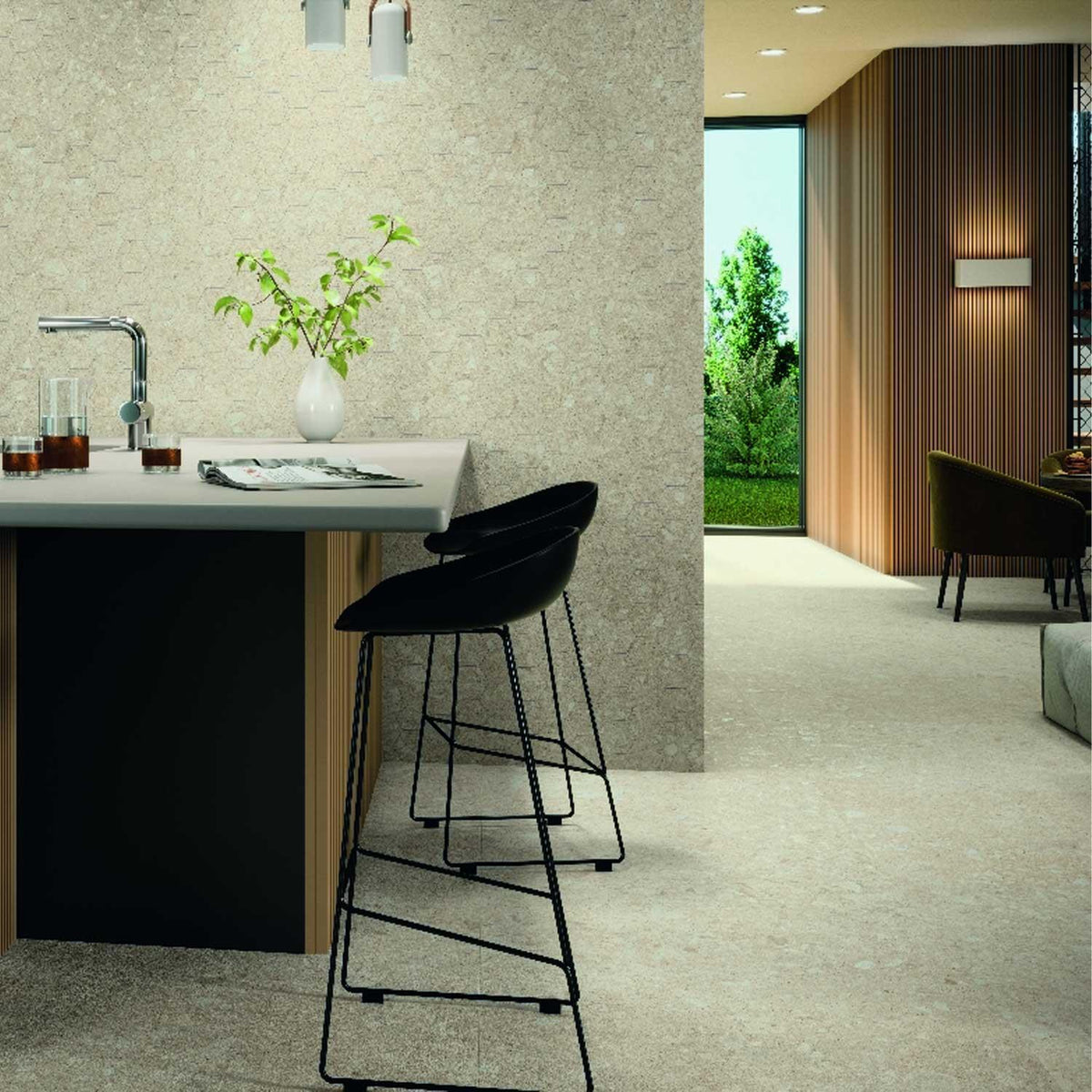 Terrazzo Effect Cream Porcelain Tile Wall Floor 900 x 900mm (1025C)