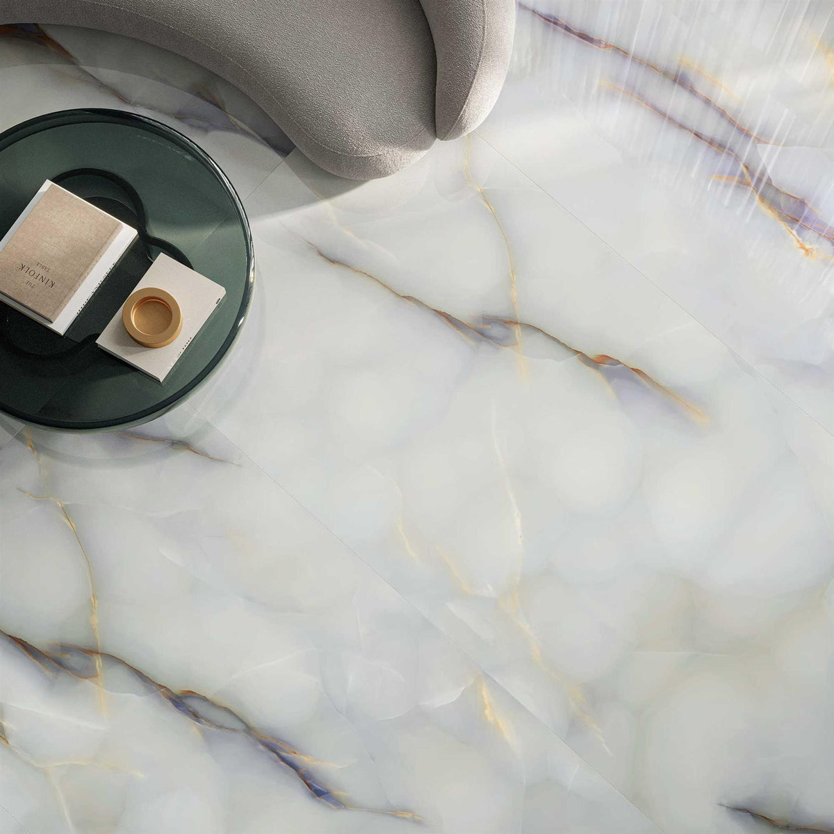 Marble Effect Pearl Blue Matt Onyx Porcelain Tile 1200x600mm (1020B)