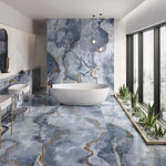 Marble Effect Blue Onyx Porcelain Tile Polished 600x1200mm (1003)