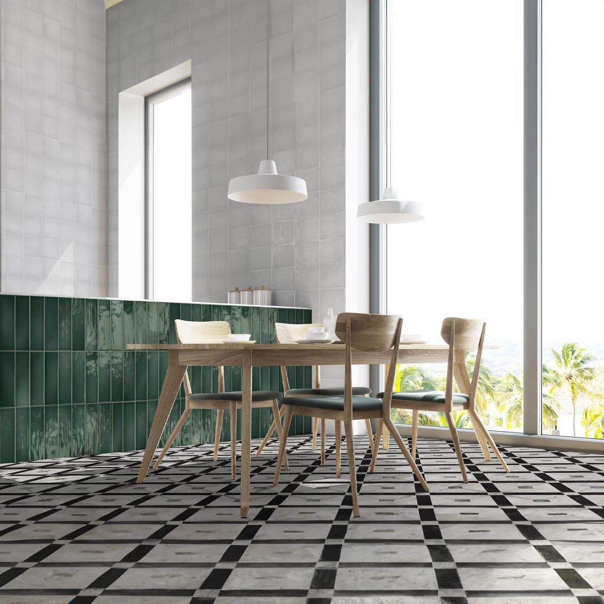 Subway Brick Green Ceramic Wall Tiles for Kitchen Bathroom 75x300mm