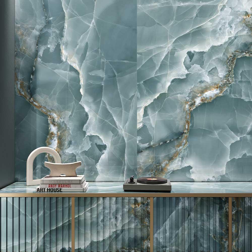 Green Marble Effect Large Format Onyx Porcelain Tiles (Polished)600x1200mm (1005)