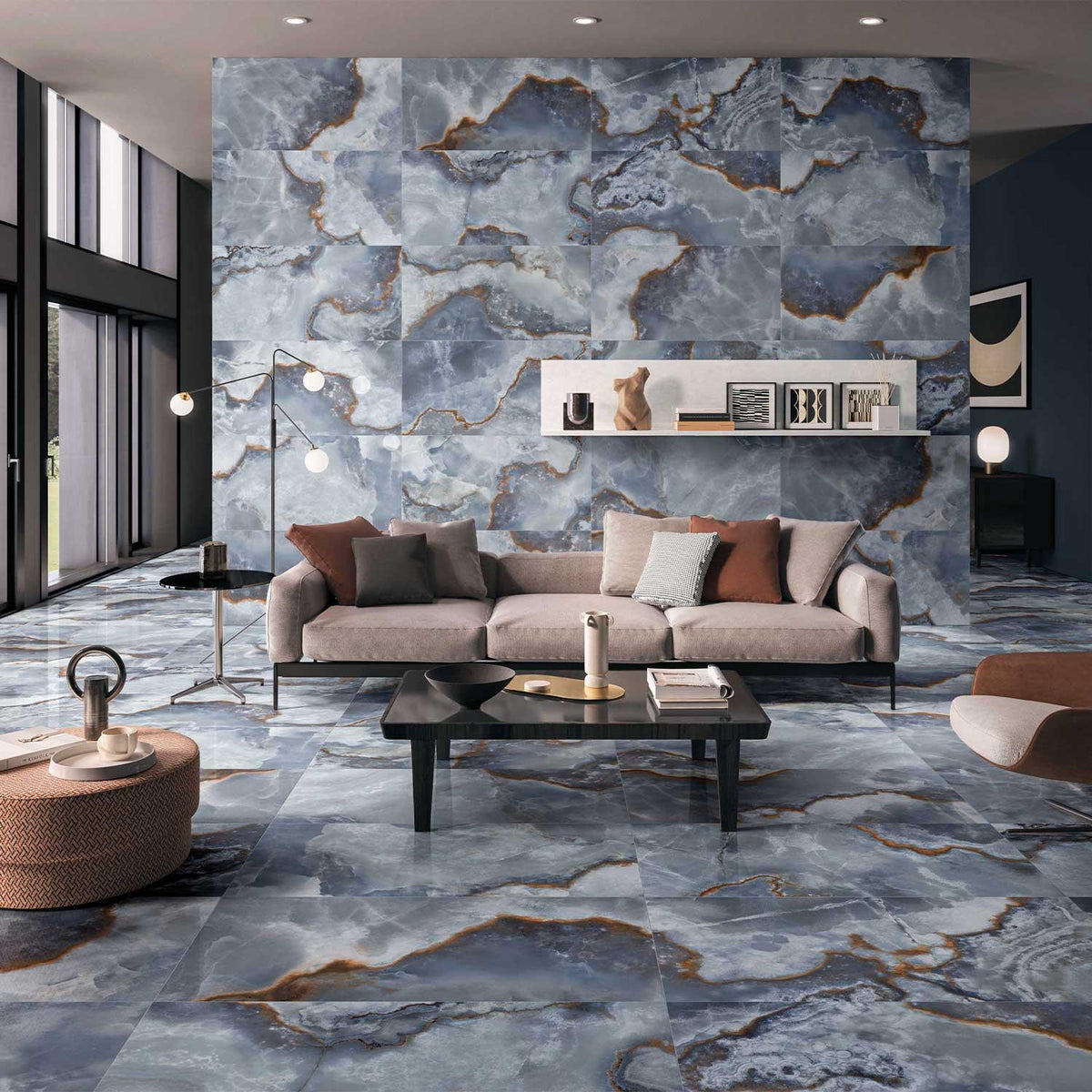 Blue Marble Effect Large Format Onyx Porcelain Tiles (Matt) 600x1200mm (1005)