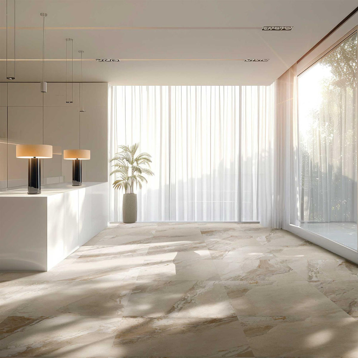 Almond Marble Effect Large Format Porcelain Tiles 600x1200mm (1019A)