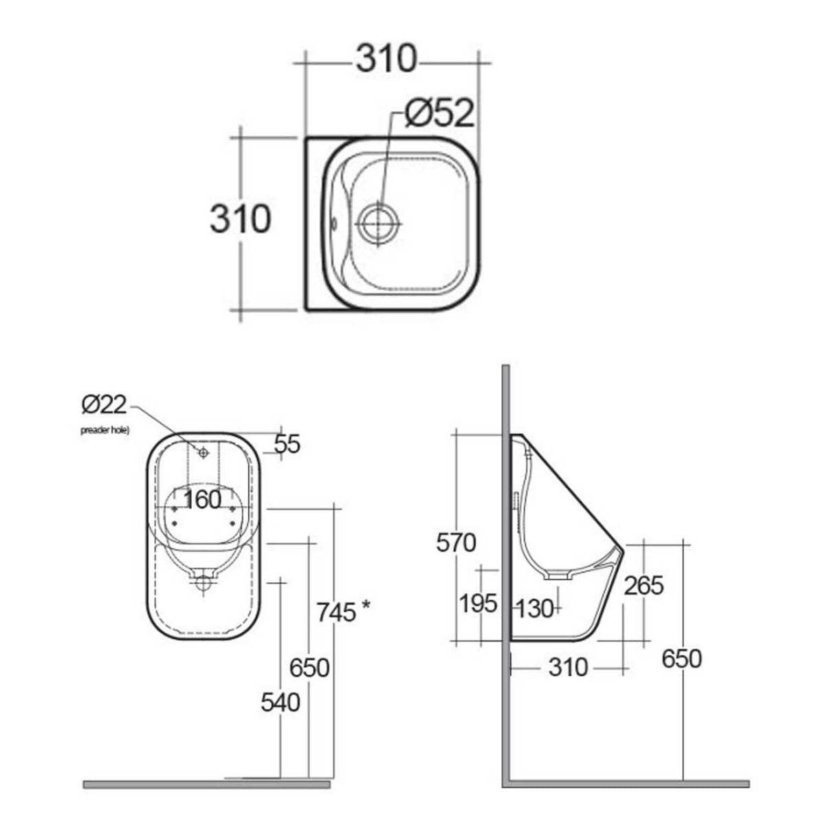 RAK Series 600 Urinal Bowl 31cm