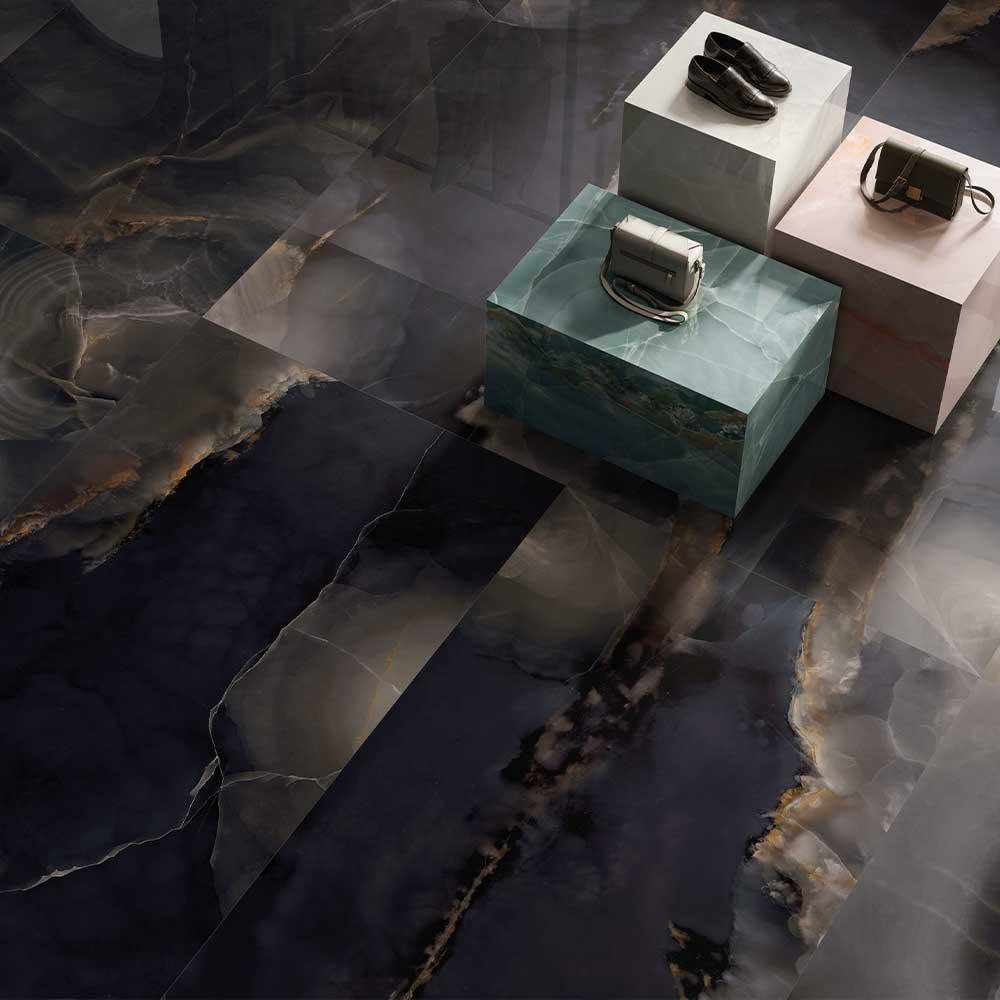 Black Marble Effect Large Format Onyx Porcelain Tiles (Matt)600x1200mm (1005)