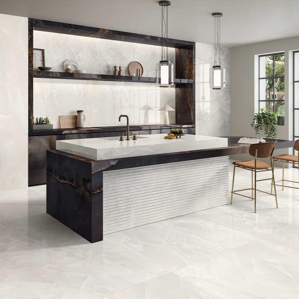 Ivory Marble Effect Large Format Onyx Porcelain Tiles (Matt)600x1200mm (1005)