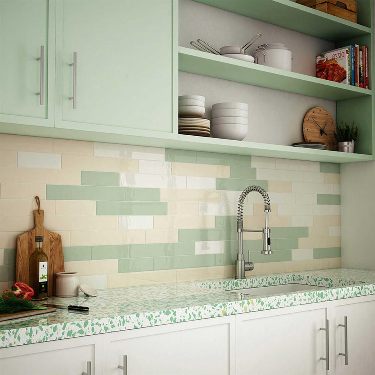 Subway Tile Mist Green Gloss Ceramic Wall Tile 65x200mm (1012)