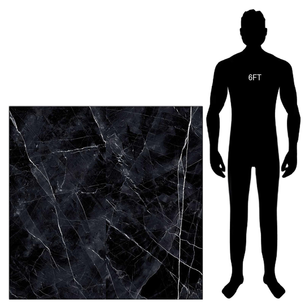 Large Calacatta Black Marble-Effect Porcelain Tile Natural Slab 1200x1200mm