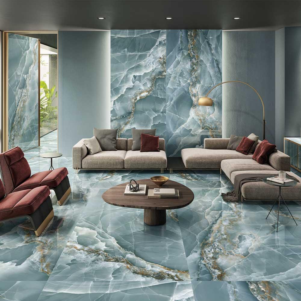 Green Marble Effect Large Format Onyx Porcelain Tiles (Matt)600x1200mm (1005)