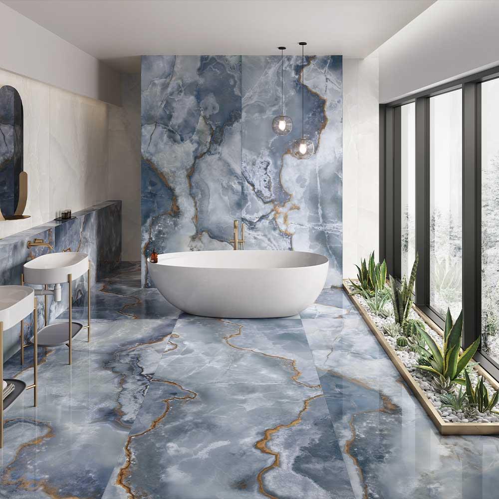 Blue Marble Effect Large Format Onyx Porcelain Tiles (Matt) 600x1200mm (1005)