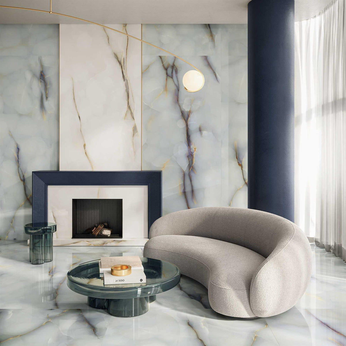 Marble Effect Pearl White Polished Onyx Porcelain Tile 1200x600mm (1020PLP)
