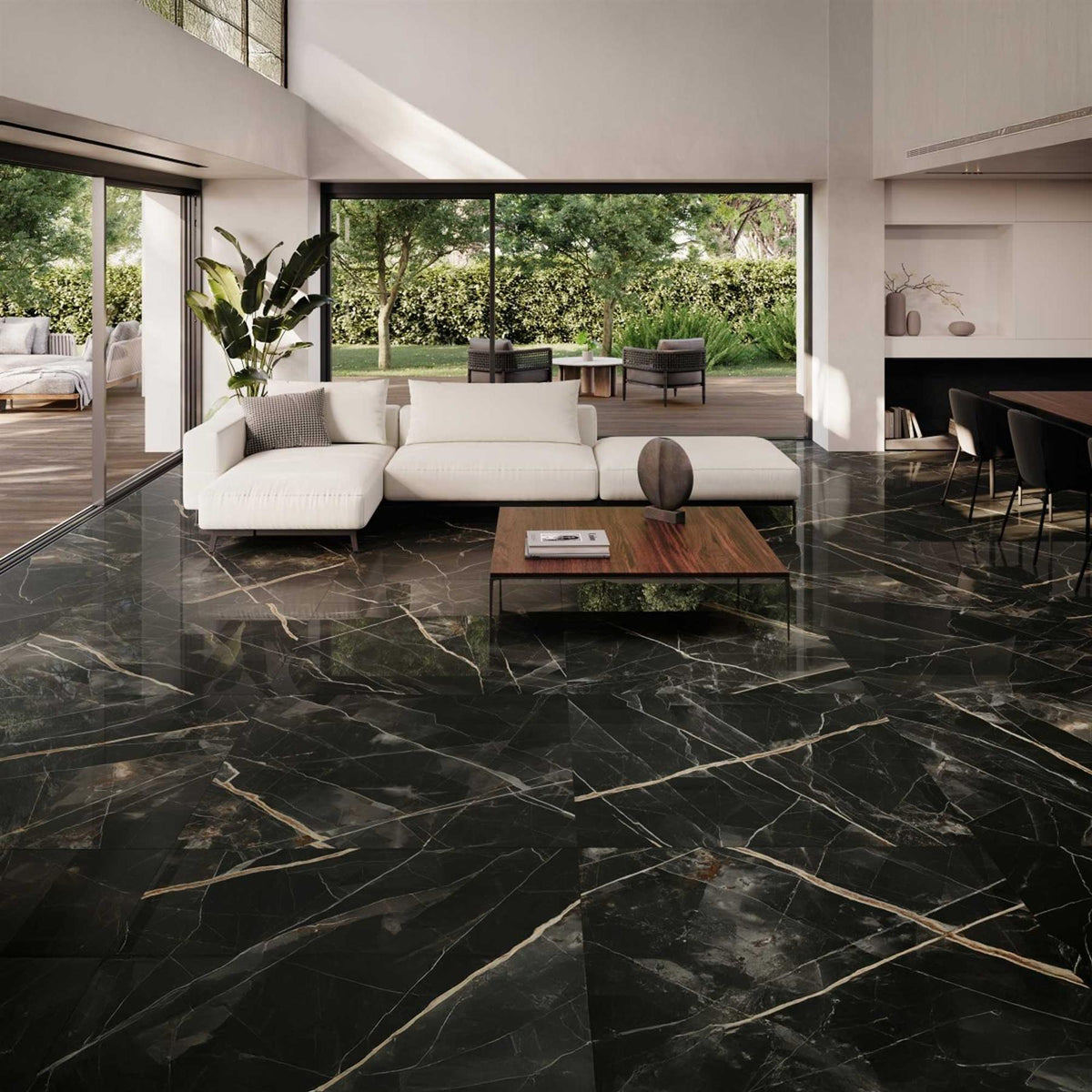 Calacatta Black Marble Effect Porcelain Tiles 600x1200x10mm (1017)