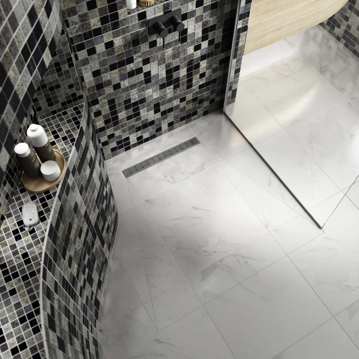 Slate-Lava-Sea Stone Mosaic Tile Bathroom Wet Room (50x50mm) 1000 x 500mm Roll 1006-952