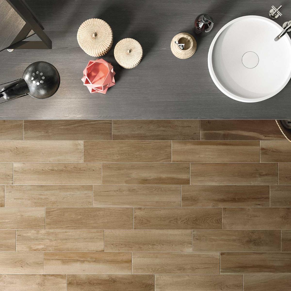 Wood Effect Matt Brown Porcelain Tile Plank 150x600mm
