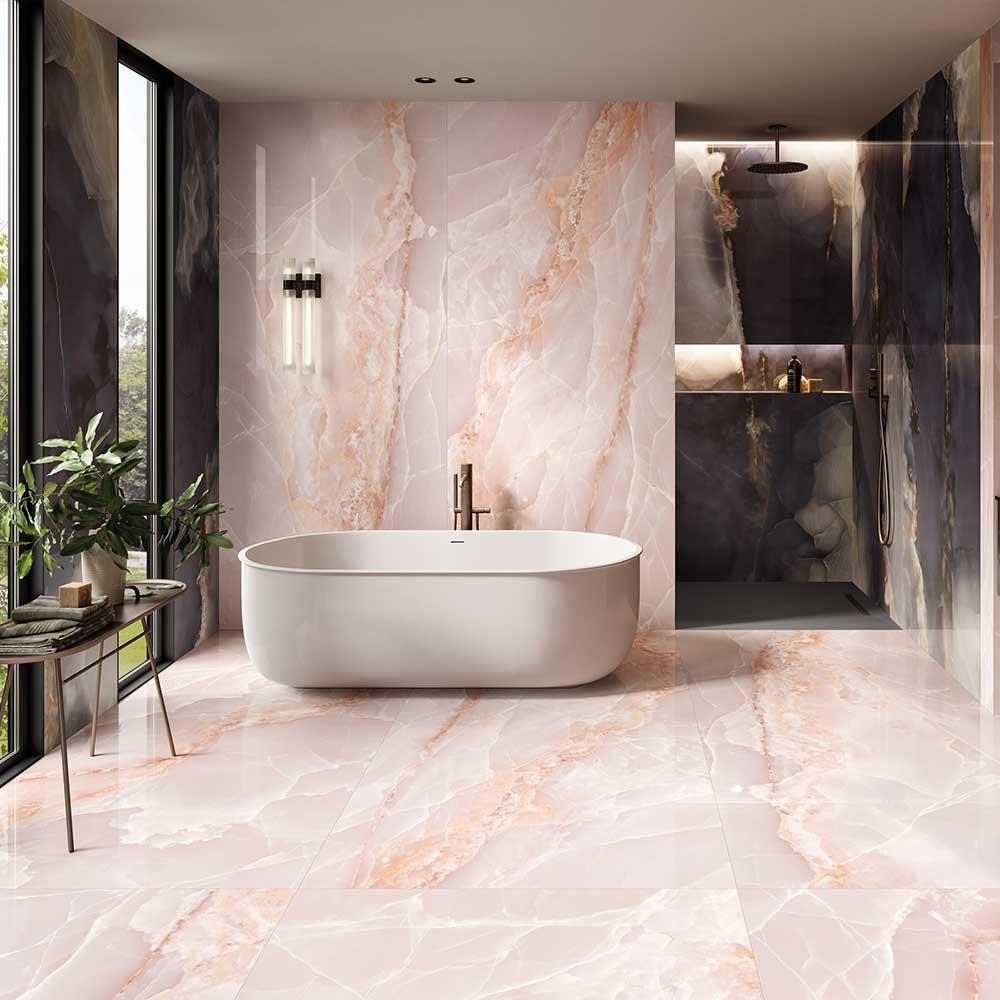 Pink Marble Effect Large Format Onyx Porcelain Tiles (Matt)600x1200mm (1005)