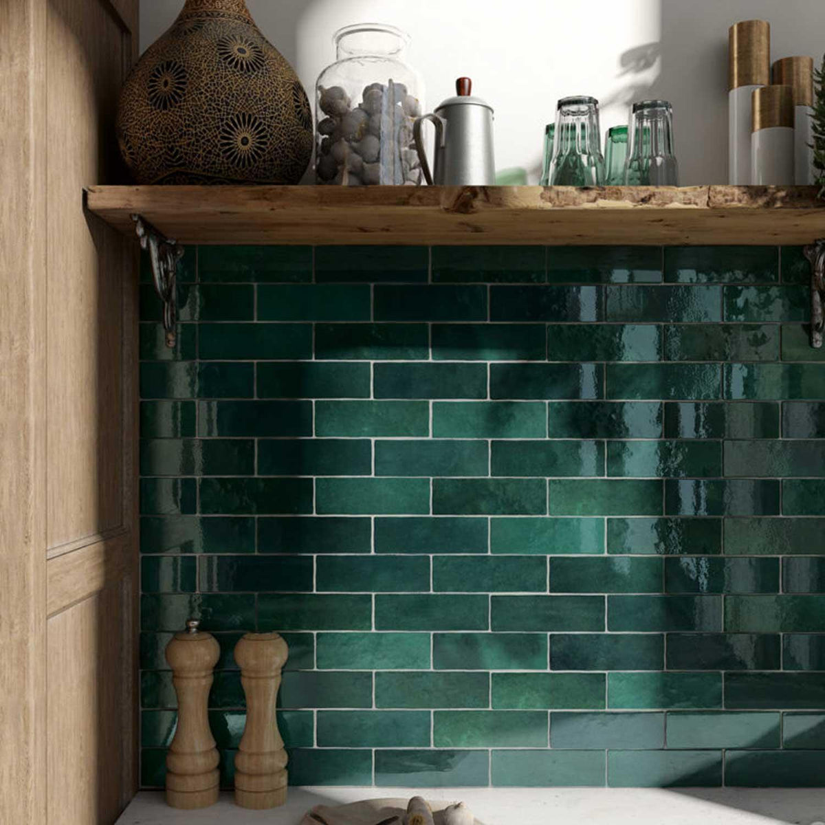 Green Ceramic Wall Tile Gloss Subway Tiles 65x200mm (1008)