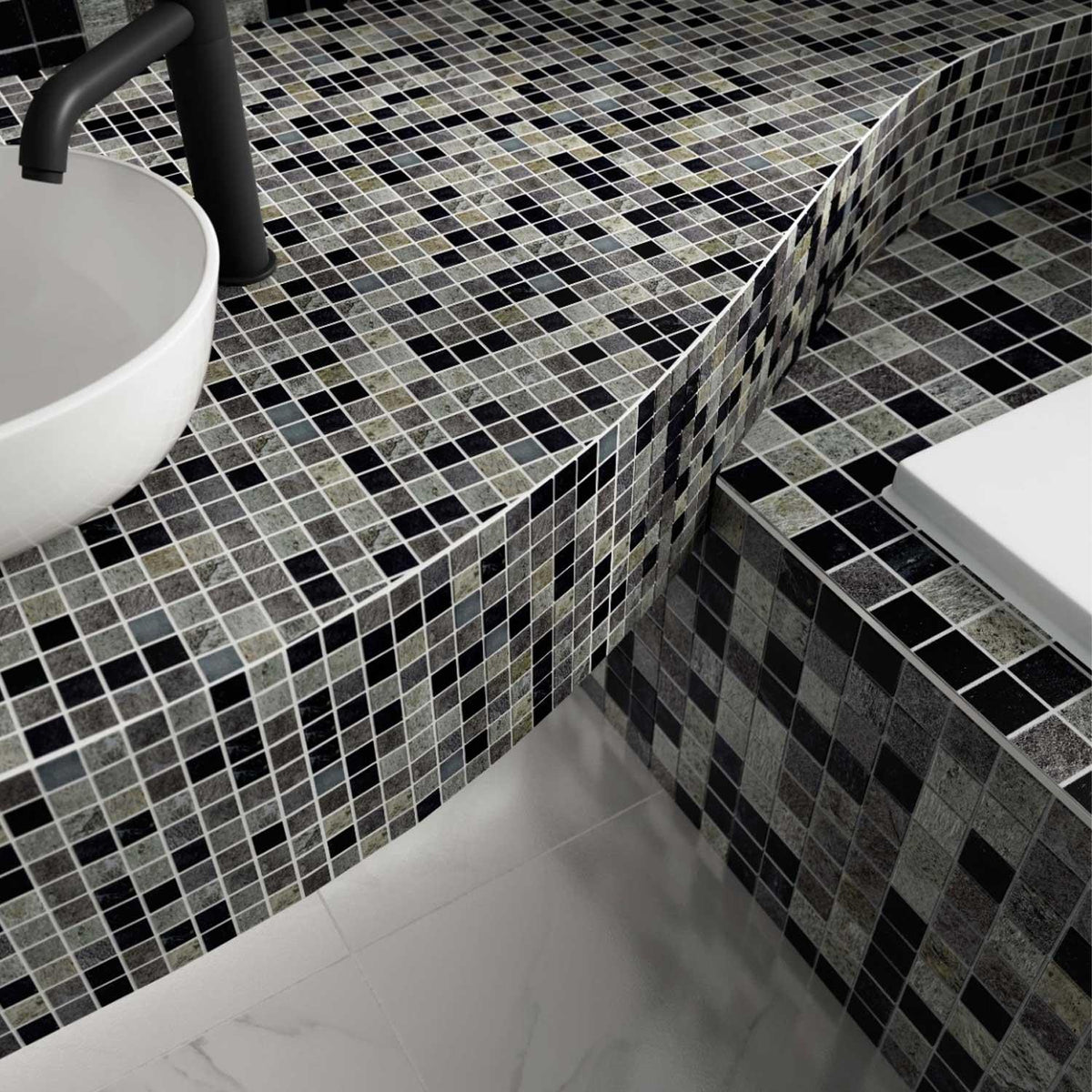 Slate-Lava-Sea Stone Mosaic Tile Bathroom Wet Room (50x50mm) 1000 x 500mm Roll 1006-952