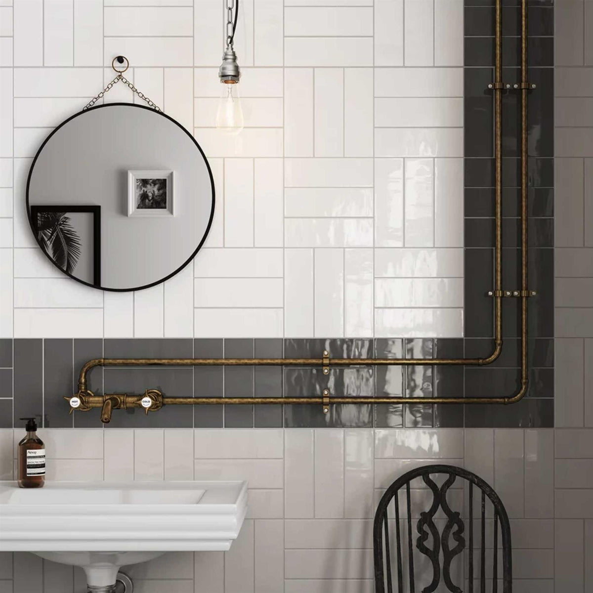 Subway Tile Graphite Gloss Ceramic Wall Tile 65x200mm (1012)