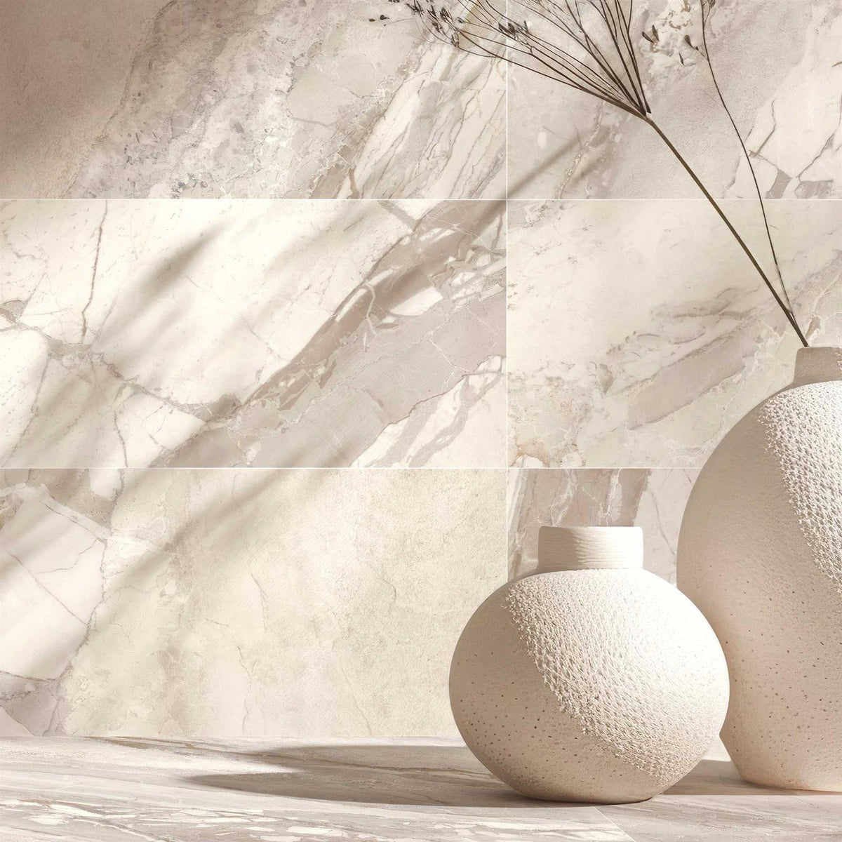 Almond Marble Effect Large Format Porcelain Tiles 600x1200mm (1019A)
