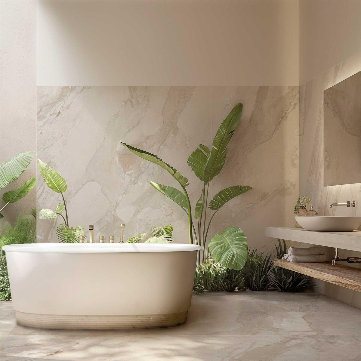 Almond Marble Effect Large Format Porcelain Tiles 600x1200mm (1019A)