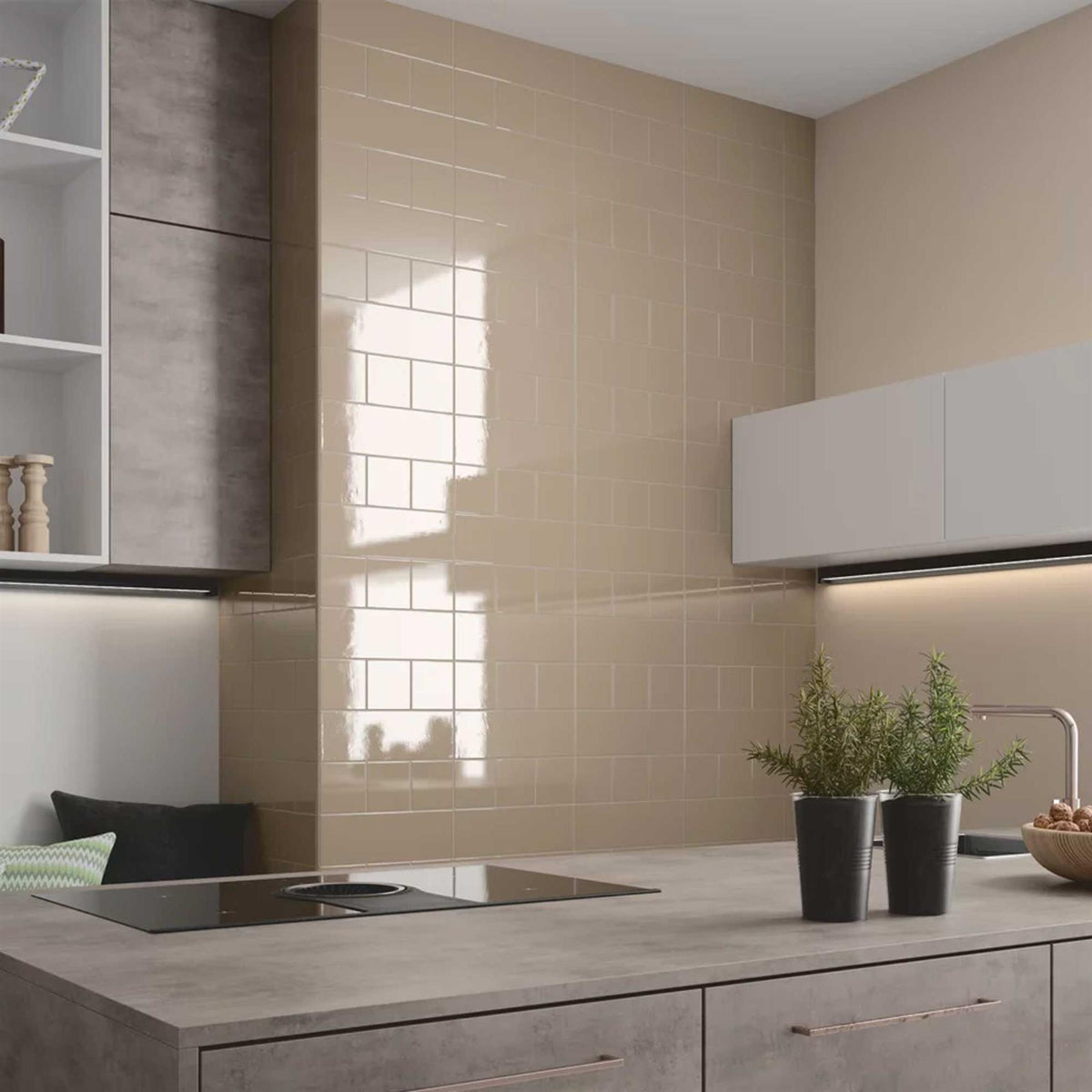Subway Tile Grey Gloss Ceramic Wall Tile 65x200mm (1012)