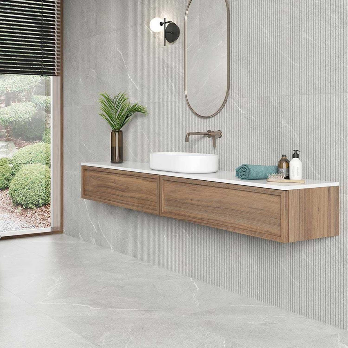 Stone Effect Decor Light Grey Porcelain Tiles 295x595mm (1014)