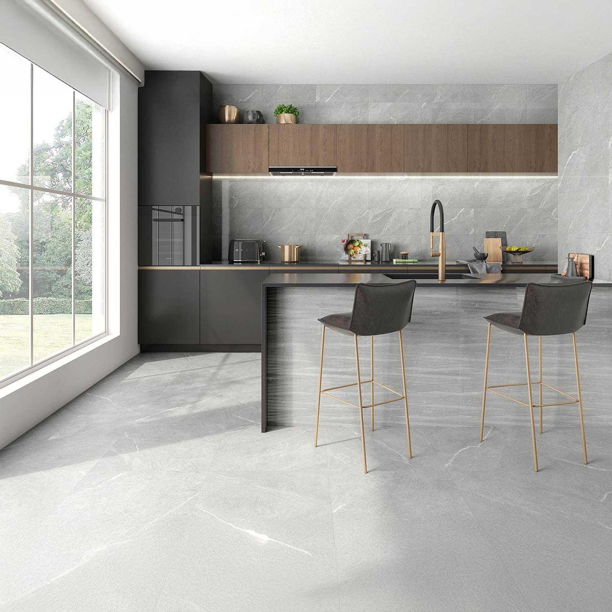 Stone Effect Light Grey Porcelain Tiles Natural Look 595x595mm (1014)
