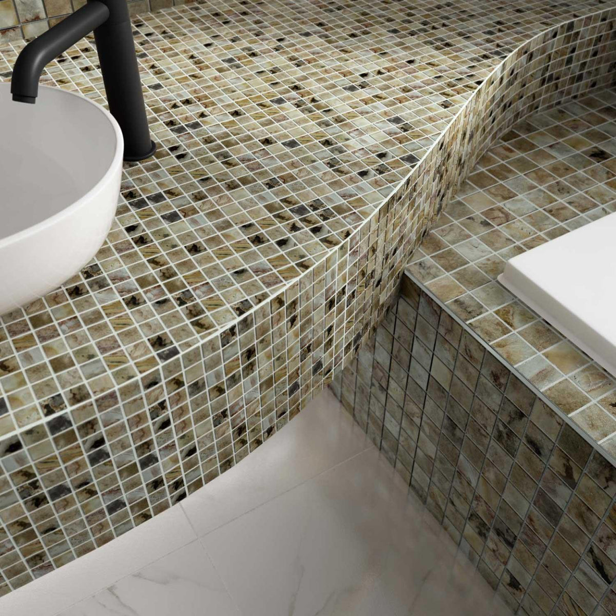 Beige Mosaic Tile Bathroom Wet Room (50x50mm) 1000 x 500mm Roll 1006-901