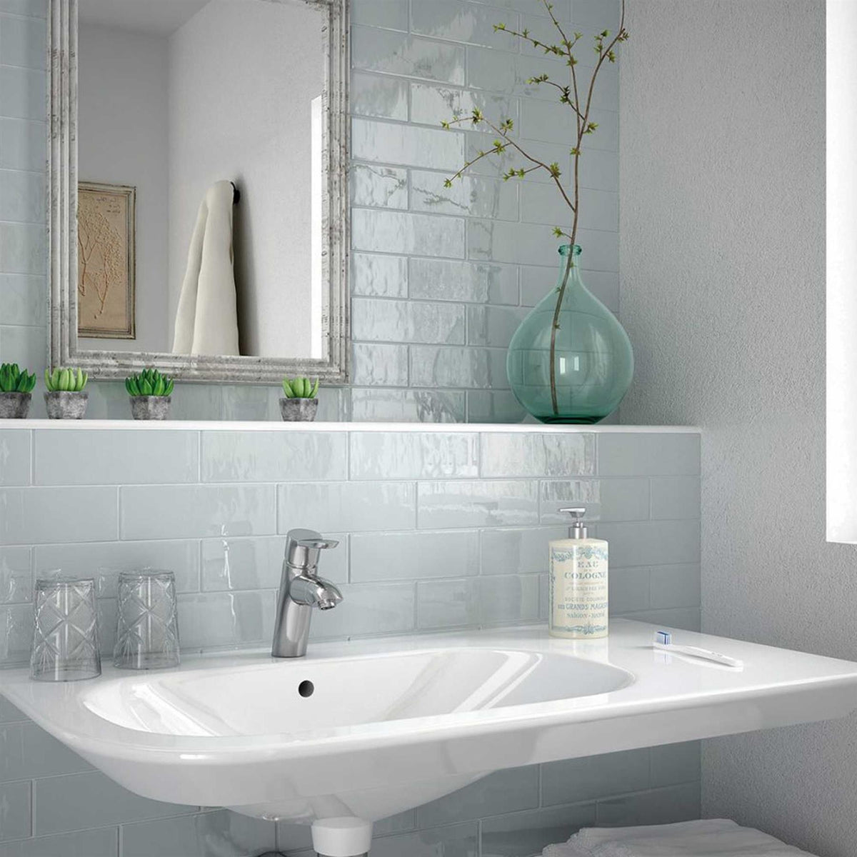 Subway Tile Blue Gloss Ceramic Wall Tile 65x200mm (1012)