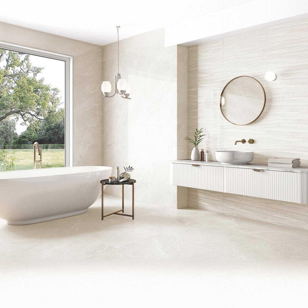 Stone Effect White Porcelain Tiles Natural Look 595x595mm (1014)
