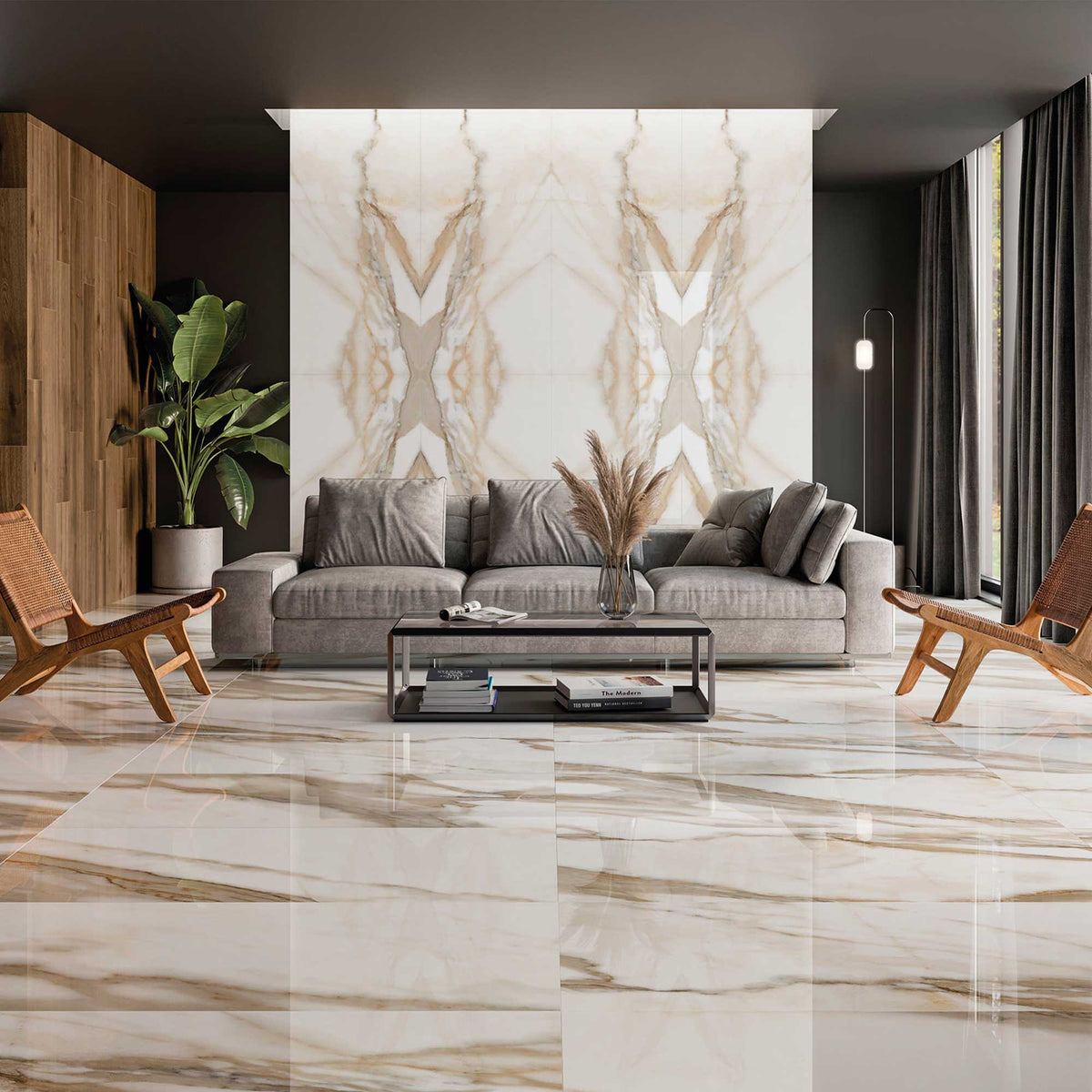 Calacatta Book Matched Tiles Marble Effect Polished Wall 600x1200mm (Pair) 1018