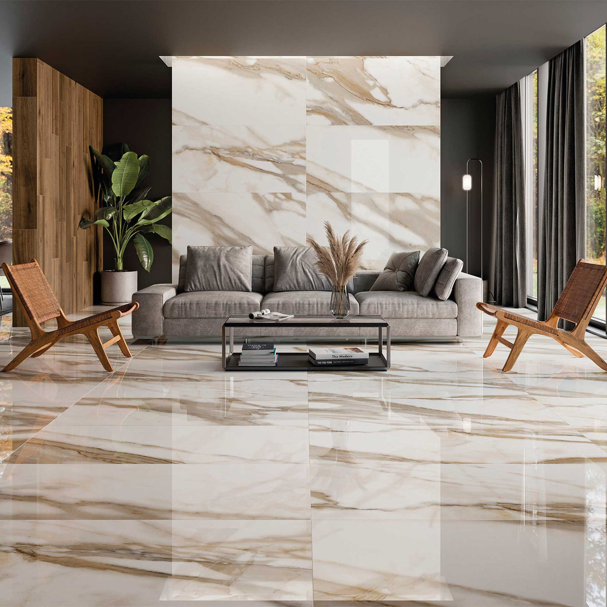 Calacatta Book Matched Tiles Marble Effect Polished Wall 600x1200mm (Pair) 1018