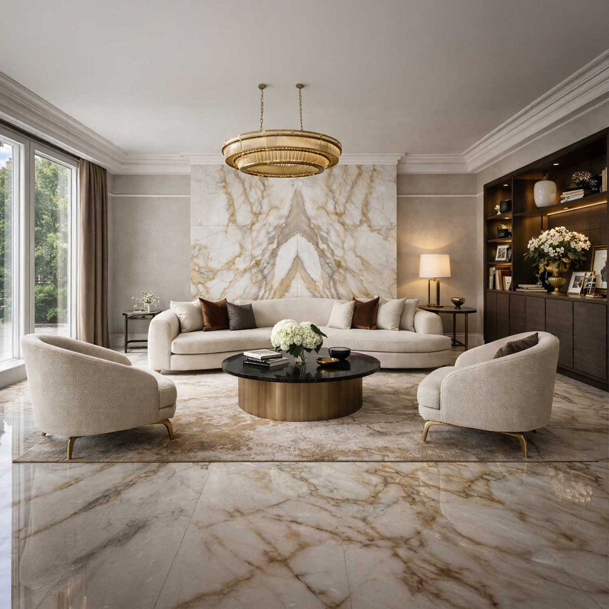 Calacatta Book Matched Tiles Marble Effect Polished Wall 600x1200mm (Pair) 1018