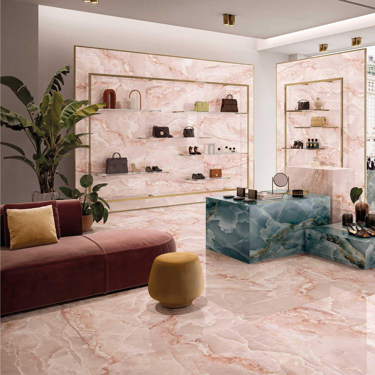Pink Marble Effect Large Format Onyx Porcelain Tiles (Matt)600x1200mm (1005)