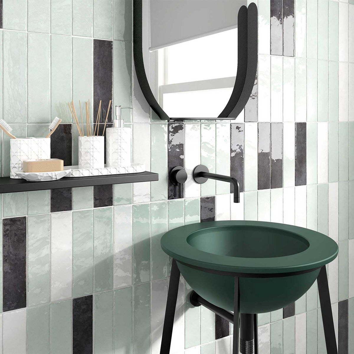 1032 Subway Brick Light Green 60x246mm Gloss Porcelain Wall Tile (Sold by box)