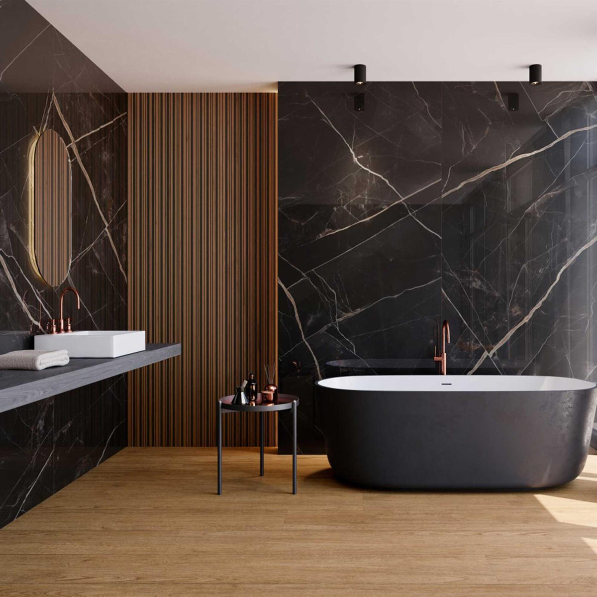 Calacatta Black Marble Effect Porcelain Tiles 600x1200x10mm (1017)