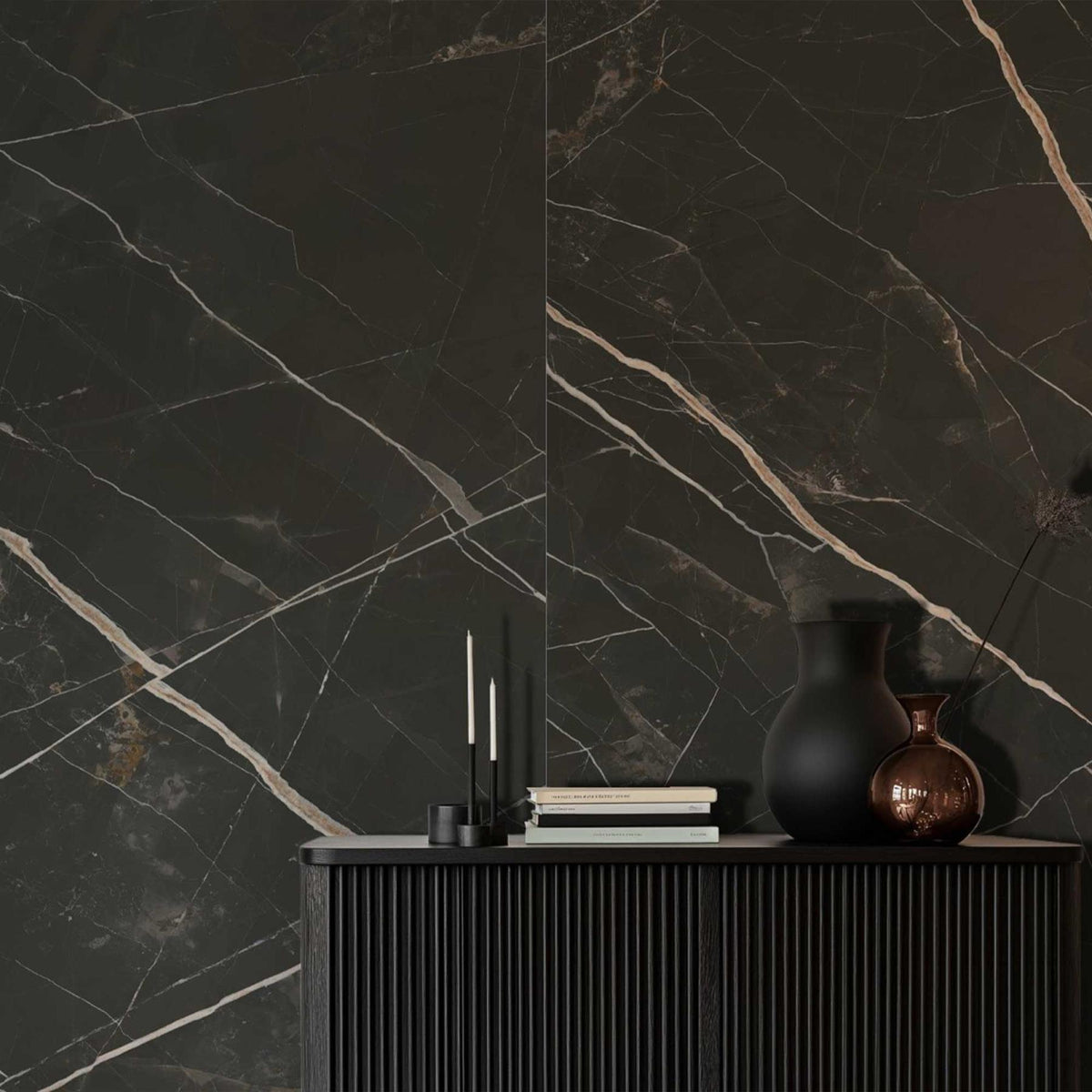 Calacatta Black Marble Effect Porcelain Tiles 600x1200x10mm (1017)