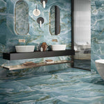 Green Marble Effect Large Format Onyx Porcelain Tiles (Polished)600x1200mm (1005)