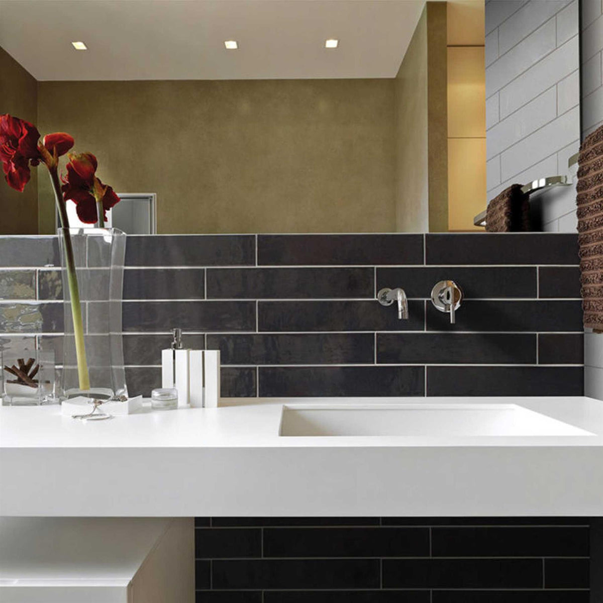 Subway Tile Graphite Gloss Ceramic Wall Tile 65x200mm (1012)